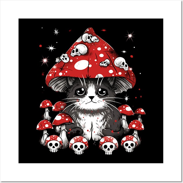 Cat Mushroom Exploration Paws in Paradise Wall Art by BilodeauBlue